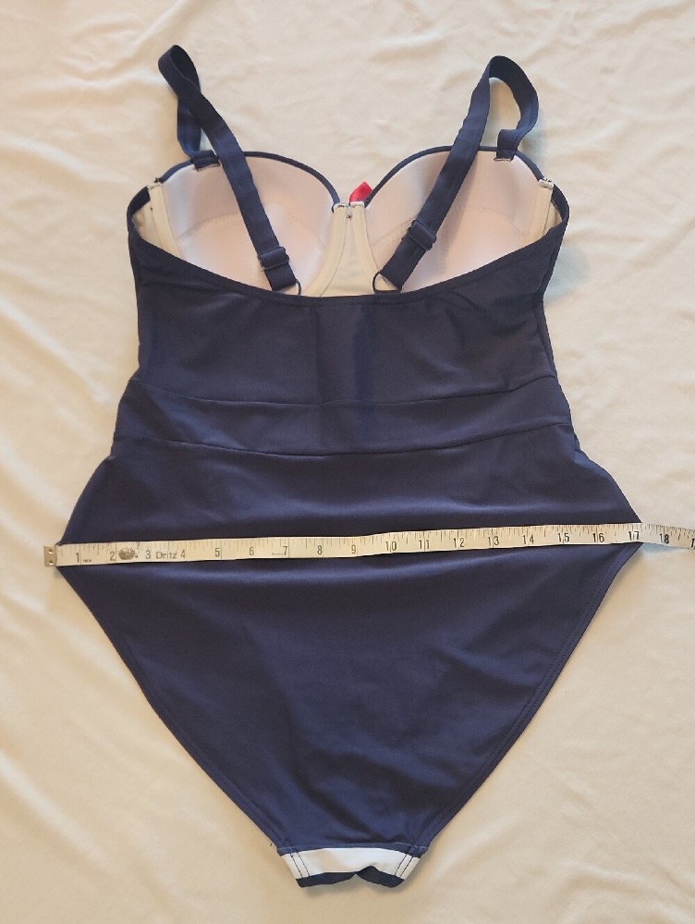 ⚓️ Navy & White Striped Nautical Swimsuit with Red Bow SZ 8 Collectif - Picture 9 of 13